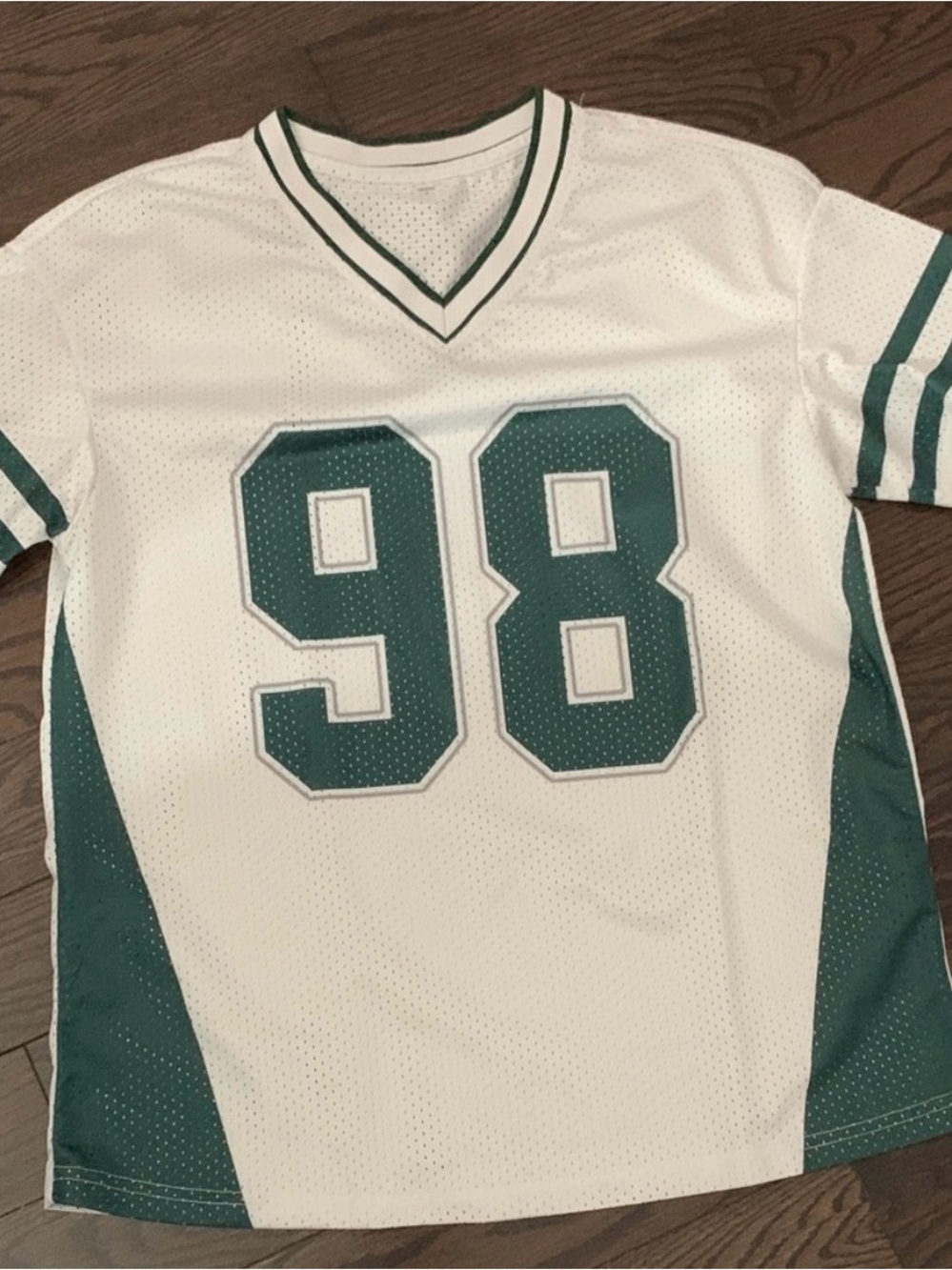 Men's White Athletic Jersey with Green Number 98